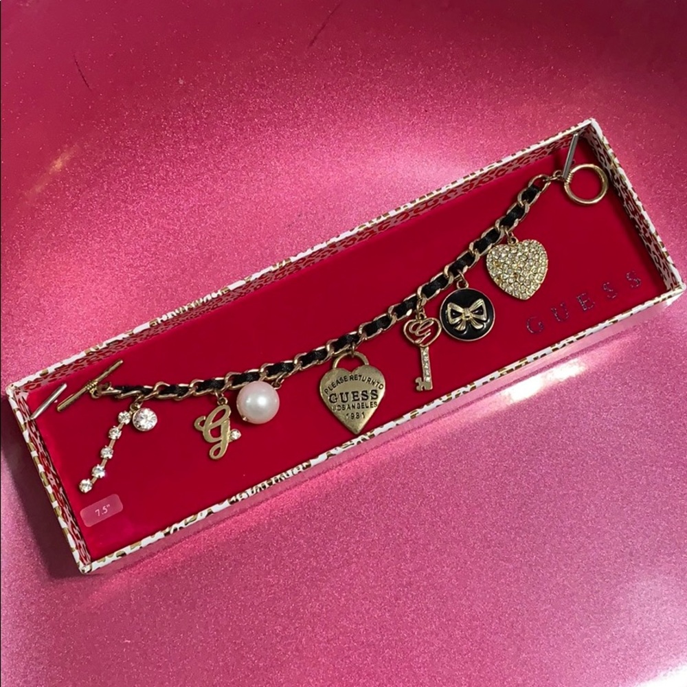 Guess Gold & Black Charm Bracelet with Box